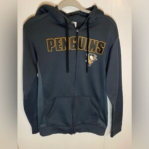 Men's Pittsburgh Penguins Antigua Charcoal Wordmark Victory Full-Zip Hoodie, Sm